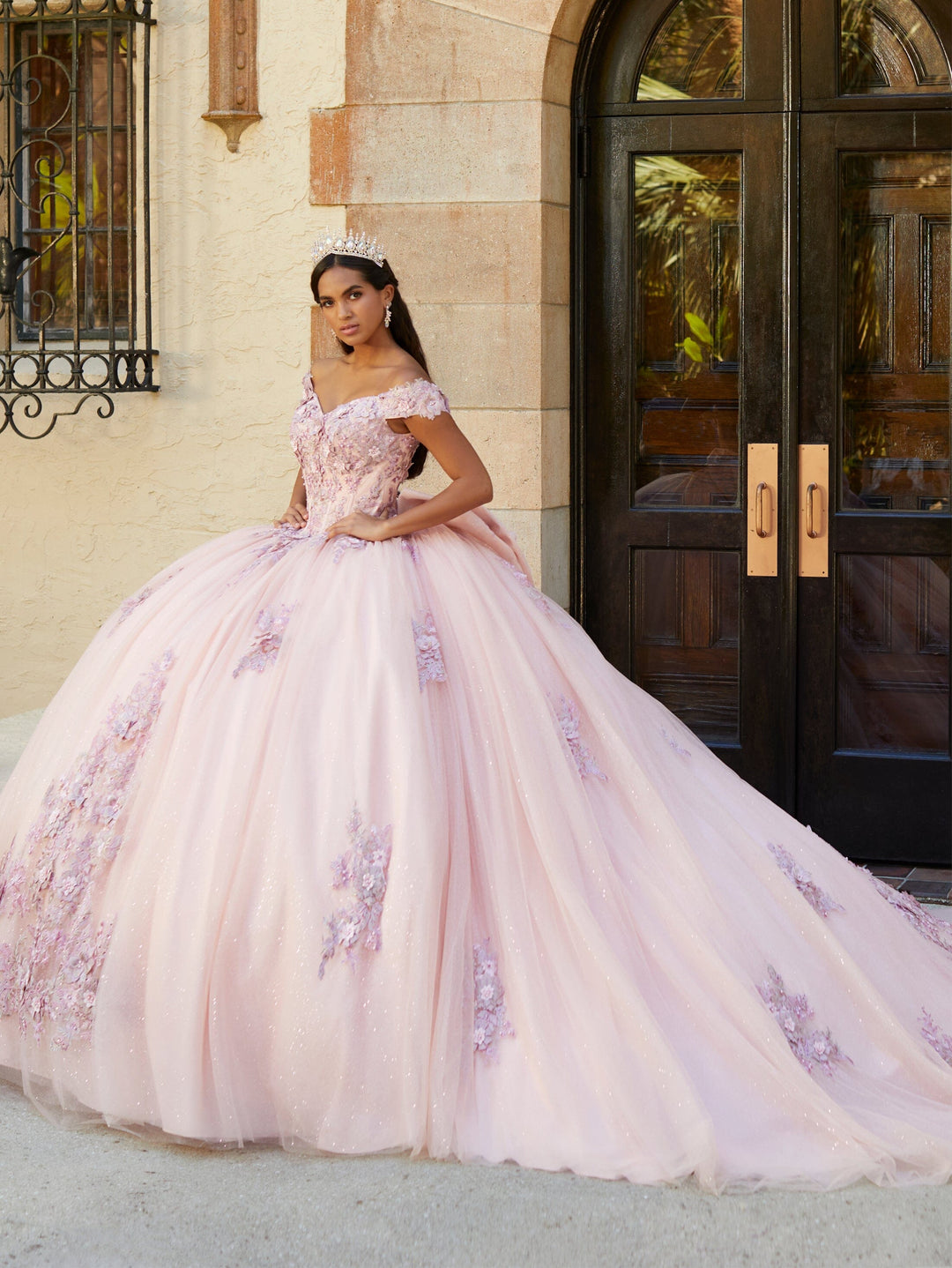House of Wu — Sage green floral appliqué gown