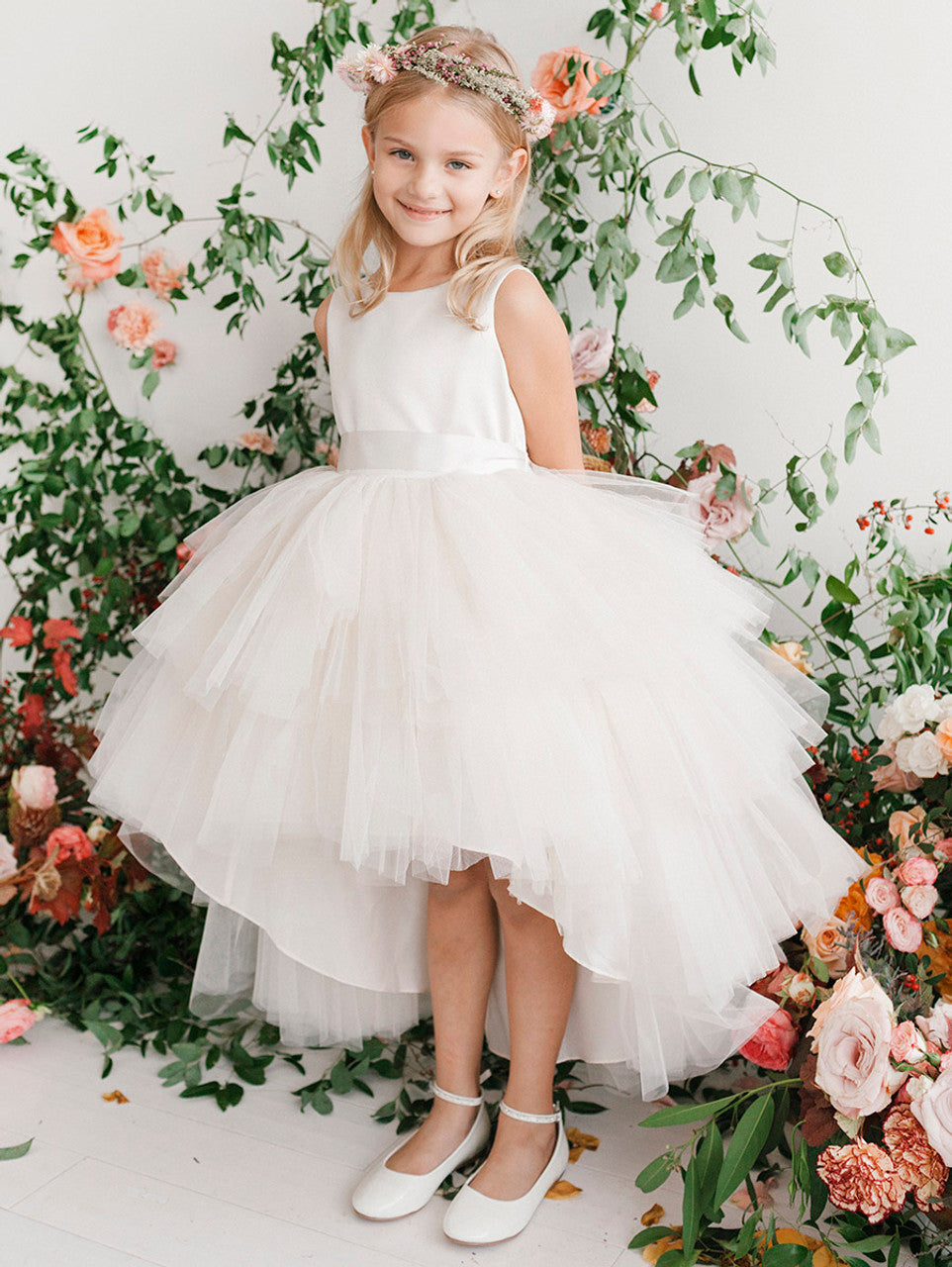 Tip Top Kids — Ivory satin bow-back formal dress